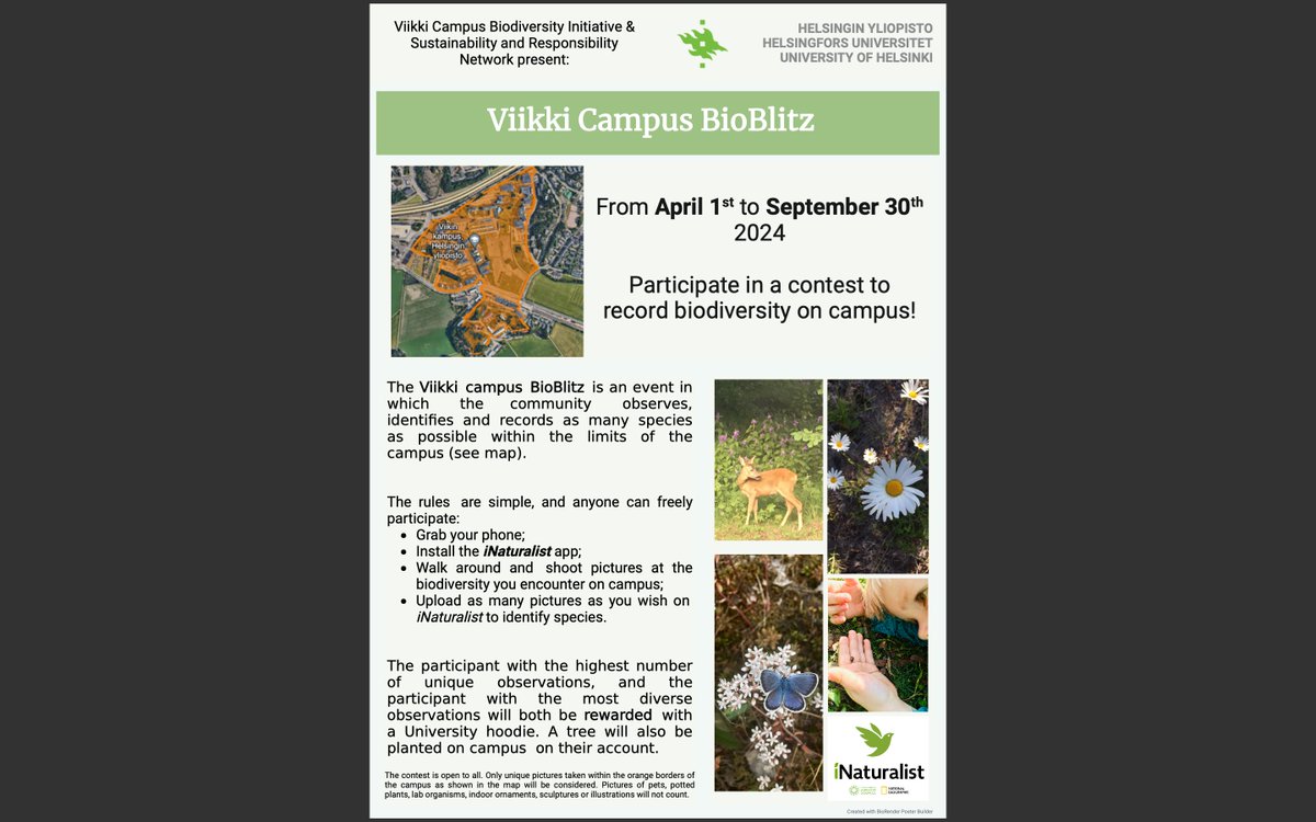 The #ViikkiBioblitz2024 competition started on 1stApril - Join us to record the #Biodiversity on Campus! inaturalist.org/observations?p…