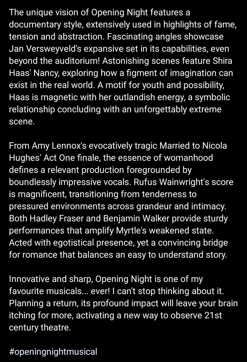 Opening Night ✨️
📍 Gielgud Theatre, London  I  28 March 2024
⭐️⭐️⭐️⭐️⭐️

'the most stylish and intelligent new musical in a long time' #OpeningNightMusical @Sheridansmith1

My thoughts on @OpeningNightUK are available via the images below and Insta 👇🏻

instagram.com/p/C5VXNSromy_/…