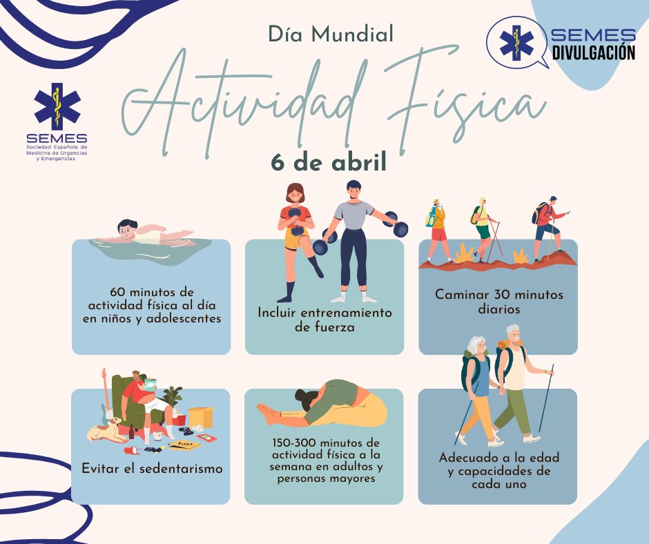 🥍Hoy se celebra el Día Mundial de la Actividad Física🚴🤸🏼⛹🏼

Desde <a href="/divulgasemes/">divulgasemes</a>  nos recuerdan la importancia de hacer #deporte durante todas las etapas de la vida

A cualquier edad, #muévete

#diamundialactividadfisica

👦👩‍🦰👴