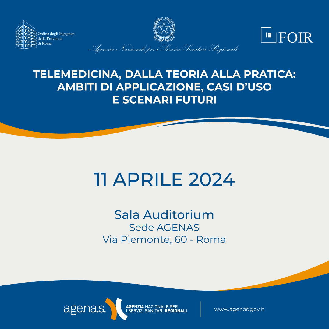 1️⃣1️⃣aprile, dalle ore 14 si terrà in #Agenas l'evento formativo in collaborazione con l'Ordine Ingegneri “Telemedicina, dalla teoria alla pratica: ambiti di applicazione, casi d’uso e scenari futuri” 📌Per info: agenas.gov.it/comunicazione/…