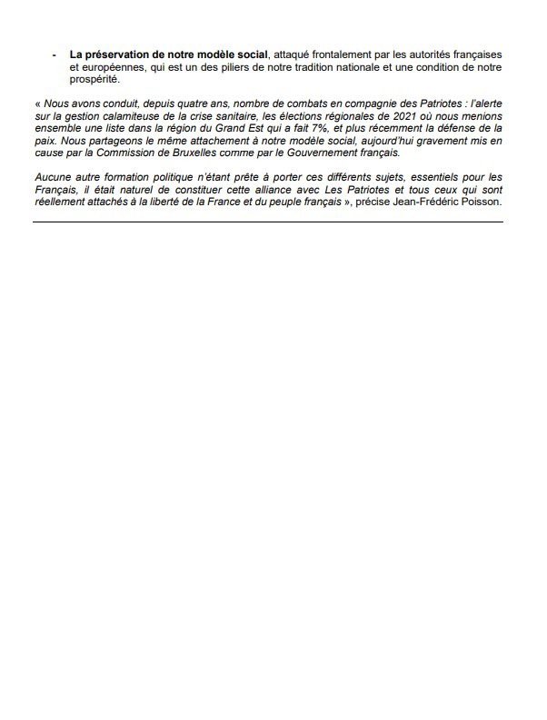 ✌🏻 C’est parti ! Il y aura une liste proposée aux Français le 9 juin, pour vos libertés, la souveraineté de la France, la Paix, et le modèle social français. Accord d’une liste de coalition des Souverainistes entre @_LesPatriotes de @f_philippot et @VIA_off. Notre CP commun ⤵️