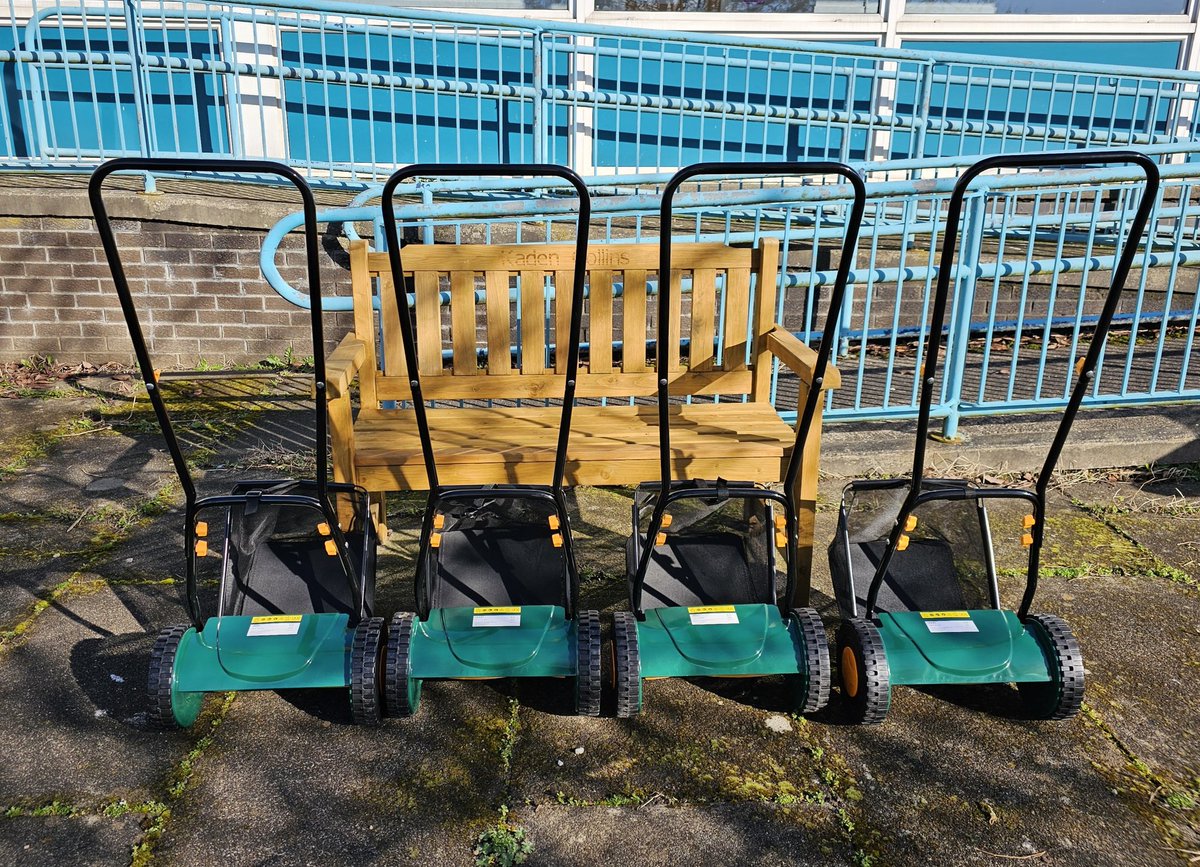 Four manual lawnmowers ready for pupils and any parent/carer volunteers to cut the grass in the main garden area, thanks to youth PB funding. Keep the grass tidy and have a workout at the same time 💪 @IrvineRoyalAcad