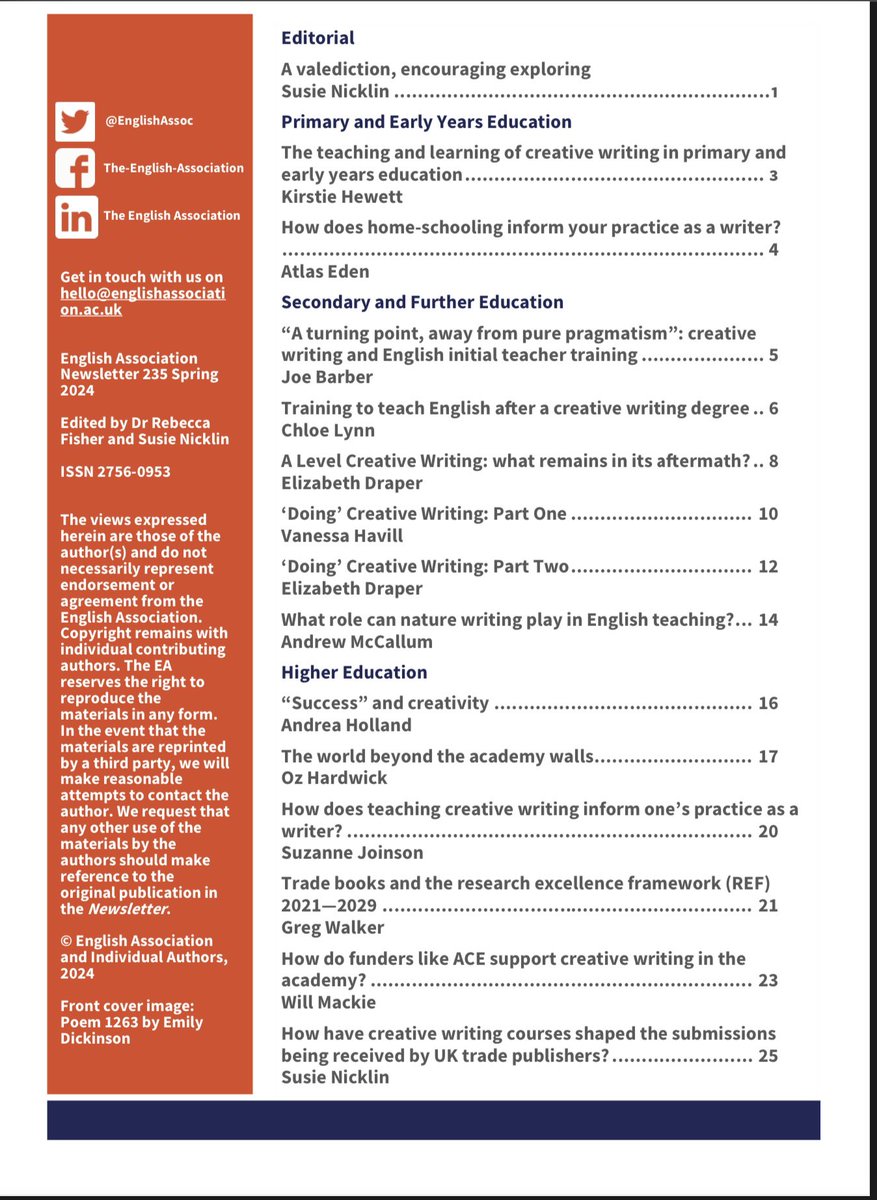 With thanks to co-editors @SusieLiterature & @DrRebeccaFisher plse have a read of our latest newsletter on #CreativeWriting & #TradePublishing with excellent contributions from a range of expertise across educational sectors & publishing industry. englishassociation.ac.uk/newsletter-235…