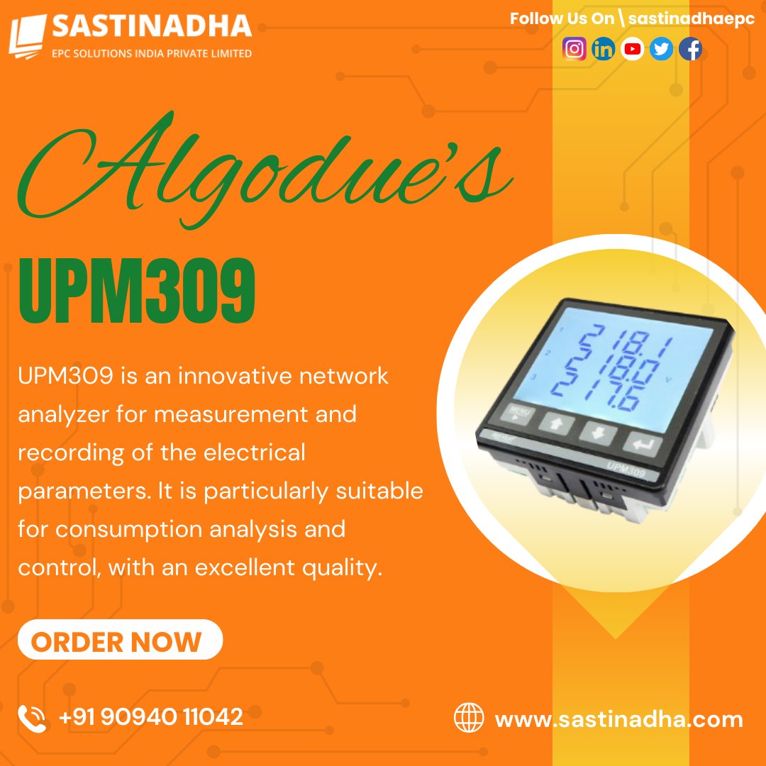 Discover Algodue's UPM309! 🌟
.
.
Follow us for more updates
@sastinadhaepc
.
.
#SastinadhaEPC #TANGEDCOApproved #TNElectricity #Algodue #UPM309 #NetworkAnalyzer #EnergyMonitoring #Industrial #Commercial #PowerManagement #Efficiency #Innovation #PrecisionMonitoring