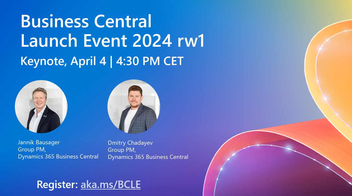 📢 Calling all #MSDyn365BC partners. Make sure to join @jannikbausager and @dmitrych365 at the live keynote April 4th, 4:30PM CET to get the highlights for Business Central 2024 rw1. Register: aka.ms/BCLE