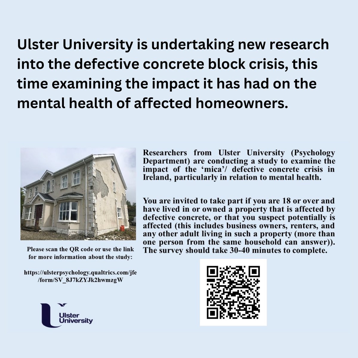 Please take the time to complete this very important survey from Karen Kirby if you haven’t already. tinyurl.com/3n3s28hd Info. is key & as impacted homeowners we are acutely aware of the mental health implications of this trauma. #DefectiveConcreteCrisis