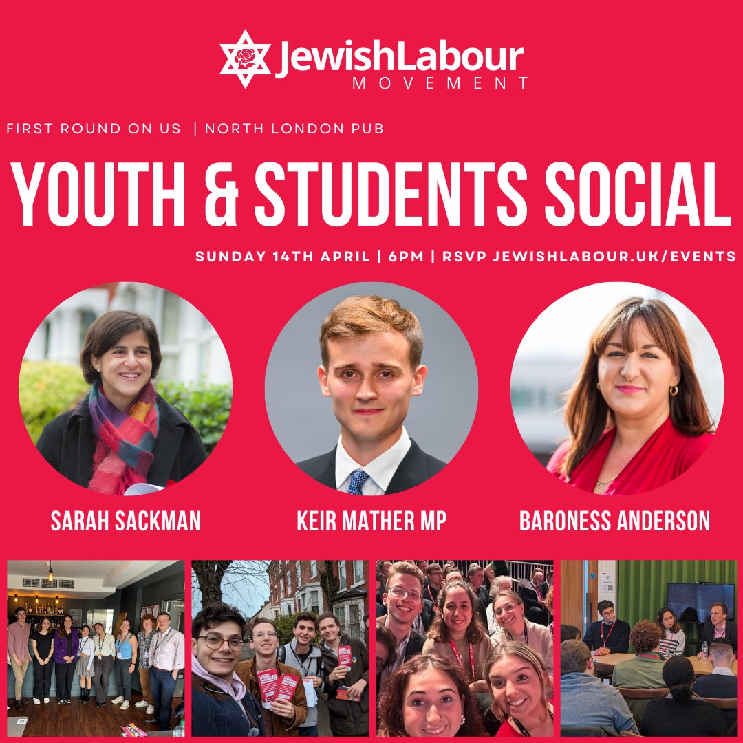 We are delighted to announce our fantastic speakers for our youth and students social on Sunday 14th April Friends and allies are welcome and the first round is on us! Make sure you RSVP at jewishlabour.uk/youth_students…