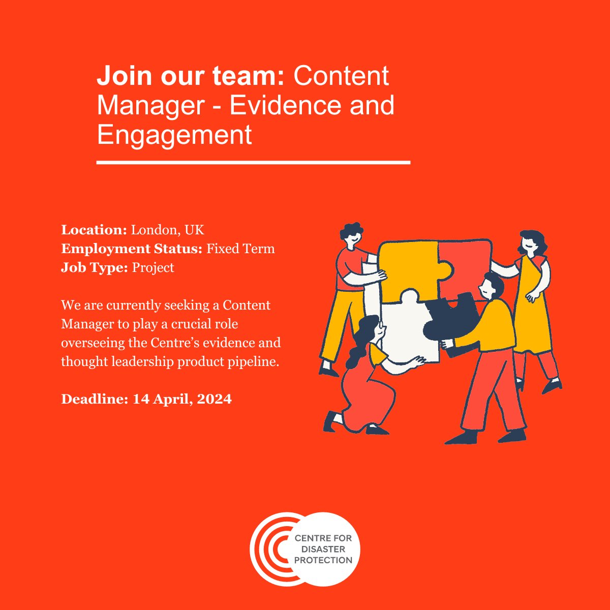 Join the @CentreforDP team: We are currently seeking a Content Manager to play a crucial role in overseeing the Centre’s evidence and thought leadership product pipeline: disasterprotection.org/join-us #WeAreHiring #ContentManager #Marketing #ThoughtLeadership #Recruitment