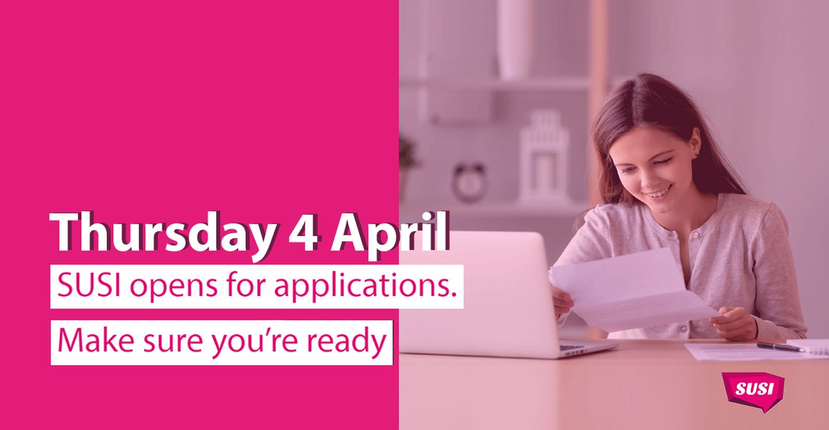 SUSI is open for 24/25 applications! Check out susi.ie for the latest updates including grant increases announced in Budget 2024 All info on the grant process can be found here: susi.ie/how-to-apply/