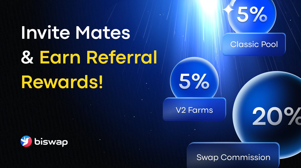 Invite friends & earn rewards via the Multi-type #ReferralProgram: biswap.cc/43BBJ8X 💸Up to 20% BSW via swap's commission, which depends on the staked BSW in the Investment Pool. 💸5% BSW via V2 Farms 💸5% BSW via Classic Pool Tag who you'd like to invite👇 #BiswapV2