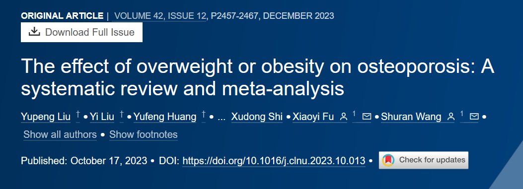 Queremos aprovechar este Día Mundial de la Obesidad para recomendar este artículo científico:

📑"El efecto del sobrepeso o la obesidad en la #osteoporosis: Una revisión sistemática y un metaanálisis".

👉🏻acortar.link/F5mOu1