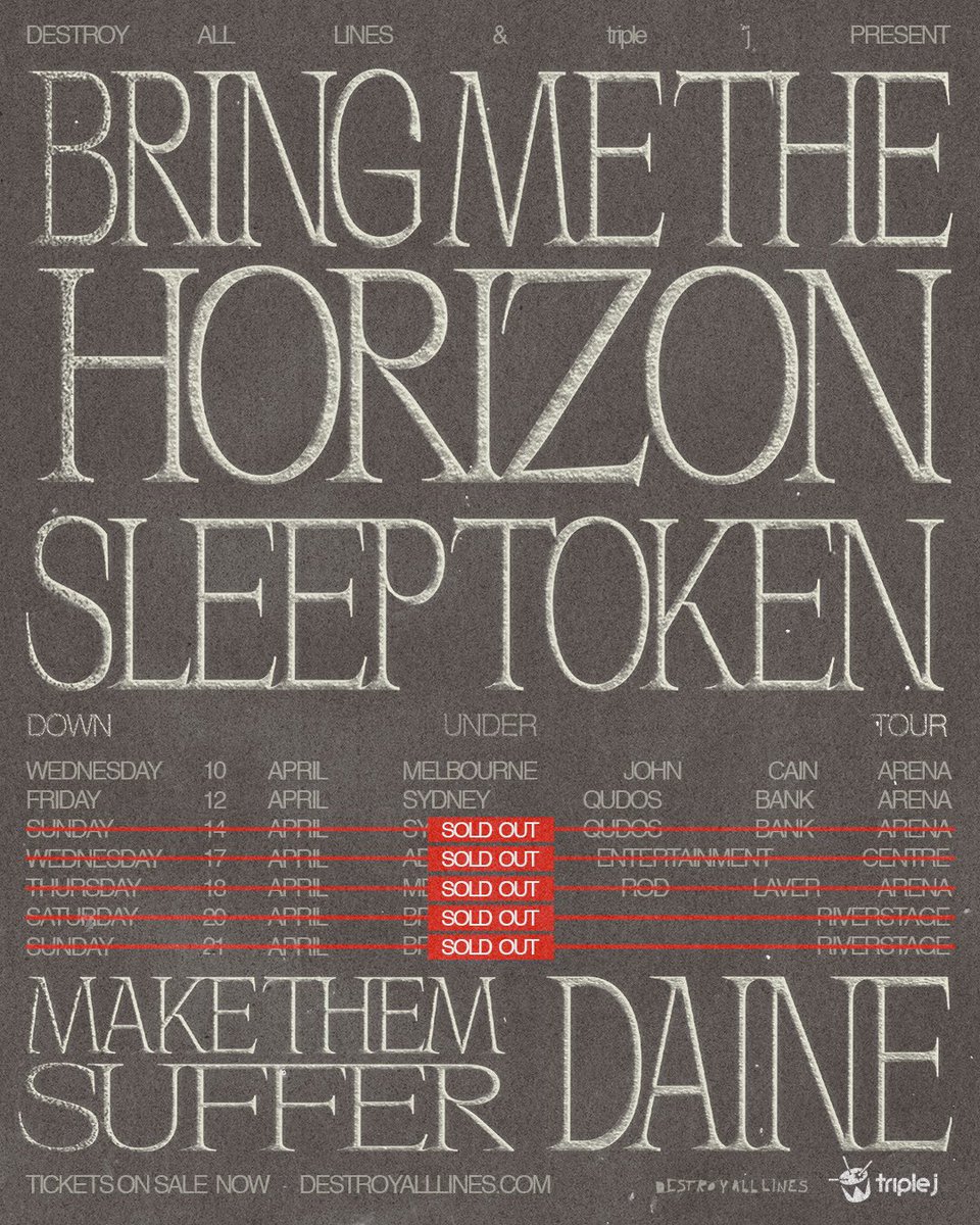 In just a few short days, Australia shall once again gather in Worship, alongside @bmthofficial @makethemsuffer and @notdaine Prepare. sleep-token.com