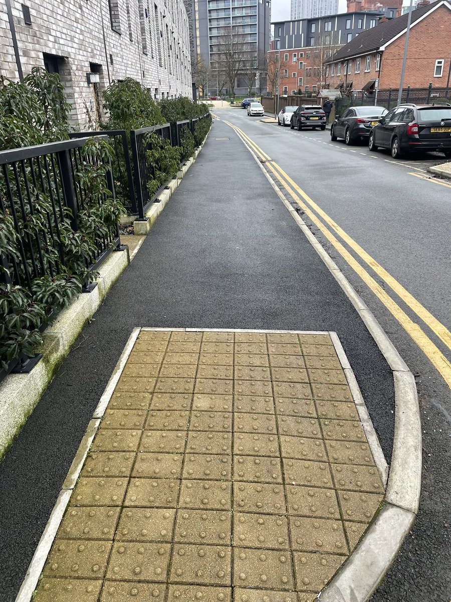 Accessibility appreciation post The consistency in pavement colour and material Contrast between the pavement, curbs and tactile Greenery not intruding onto the walk way No bollards, signs or posts Modern, clean Magnificent Islington, Chapel Street, Salford