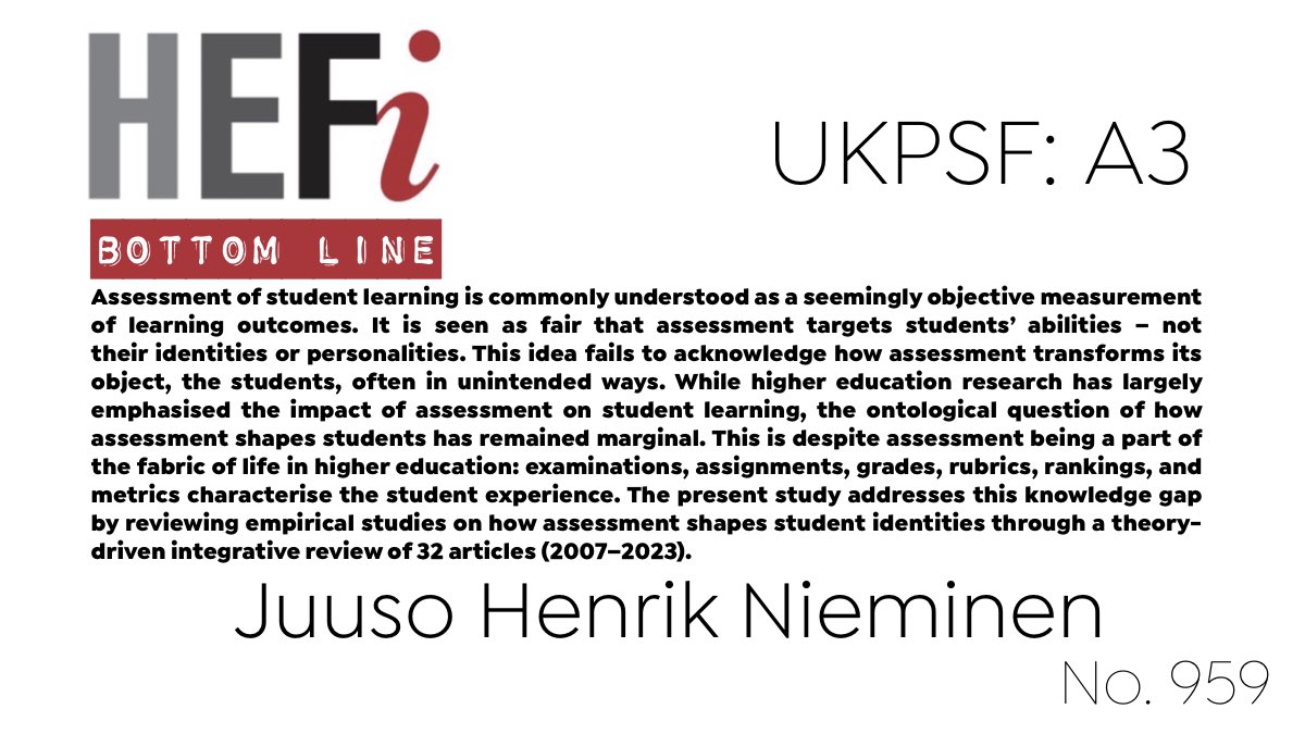 #BottomLine No. 959: How does assessment shape student identities? An integrative review @JuusoNieminen tandfonline.com/doi/full/10.10…