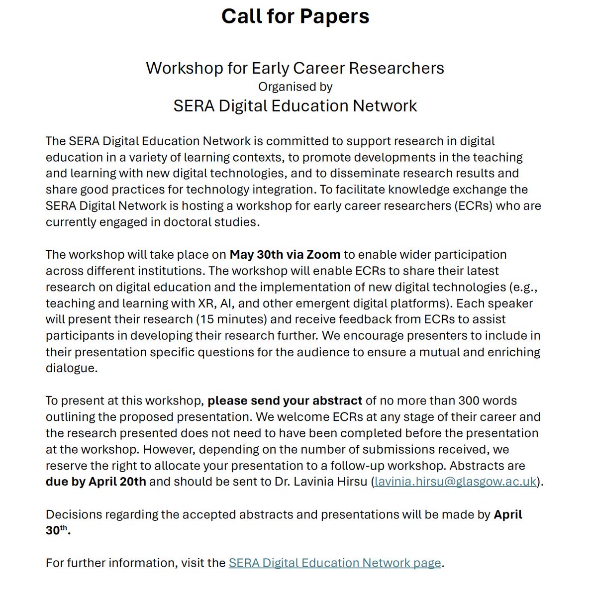 Lavinia Hirsu (@lavinia_hirsu) on Twitter photo want to share your doctoral work on emerging digital technologies and practices? send us your proposal by April 20th <a href="/UofGEducation/">School of Education</a> <a href="/SERA_Conference/">SERA</a> <a href="/DrRodolico/">Gabriella Rodolico</a> <a href="/stnikou/">Stavros Nikou</a> <a href="/ciliagr/">Celia V. Antoniou</a> want to share your doctoral work on emerging digital technologies and practices? send us your proposal by April 20th <a href="/UofGEducation/">School of Education</a> <a href="/SERA_Conference/">SERA</a> <a href="/DrRodolico/">Gabriella Rodolico</a> <a href="/stnikou/">Stavros Nikou</a> <a href="/ciliagr/">Celia V. Antoniou</a>