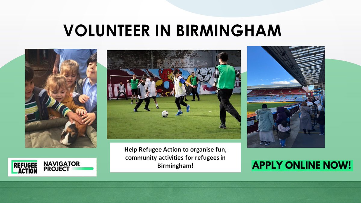 Do you want to be part of a team that supports resettled refugees to join in community activities across Birmingham? Volunteers will support the team organising events and social activities for refugees. Please apply on this link here : refugee-action.org.uk/volunteer/navi…