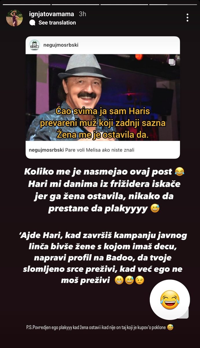 Izvini molim te belosvetska ribetino, poslednji put jebana pre 5 godina, da li možeš da budeš bednija? Sama si birala muža, ne blamiraj decu ovim objavama. P.s. ti si poklone prosila, ne kupovala, deca su ti išla bosa i bez gaća, dok sponzori ne pošalju. #ignjatovamama #caosvima