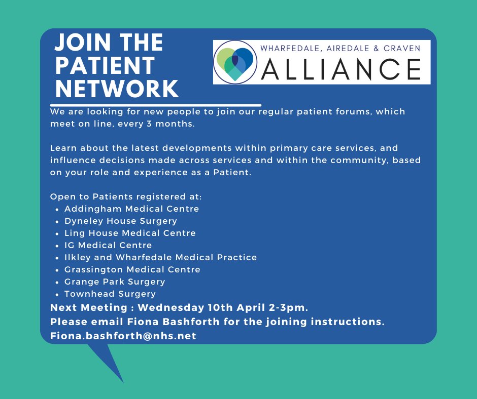 All WACA patients are welcome to join the quarterly 'Patient Network Meeting'. To learn more about the meeting and for joining instructions, please email fiona.bashforth@nhs.net