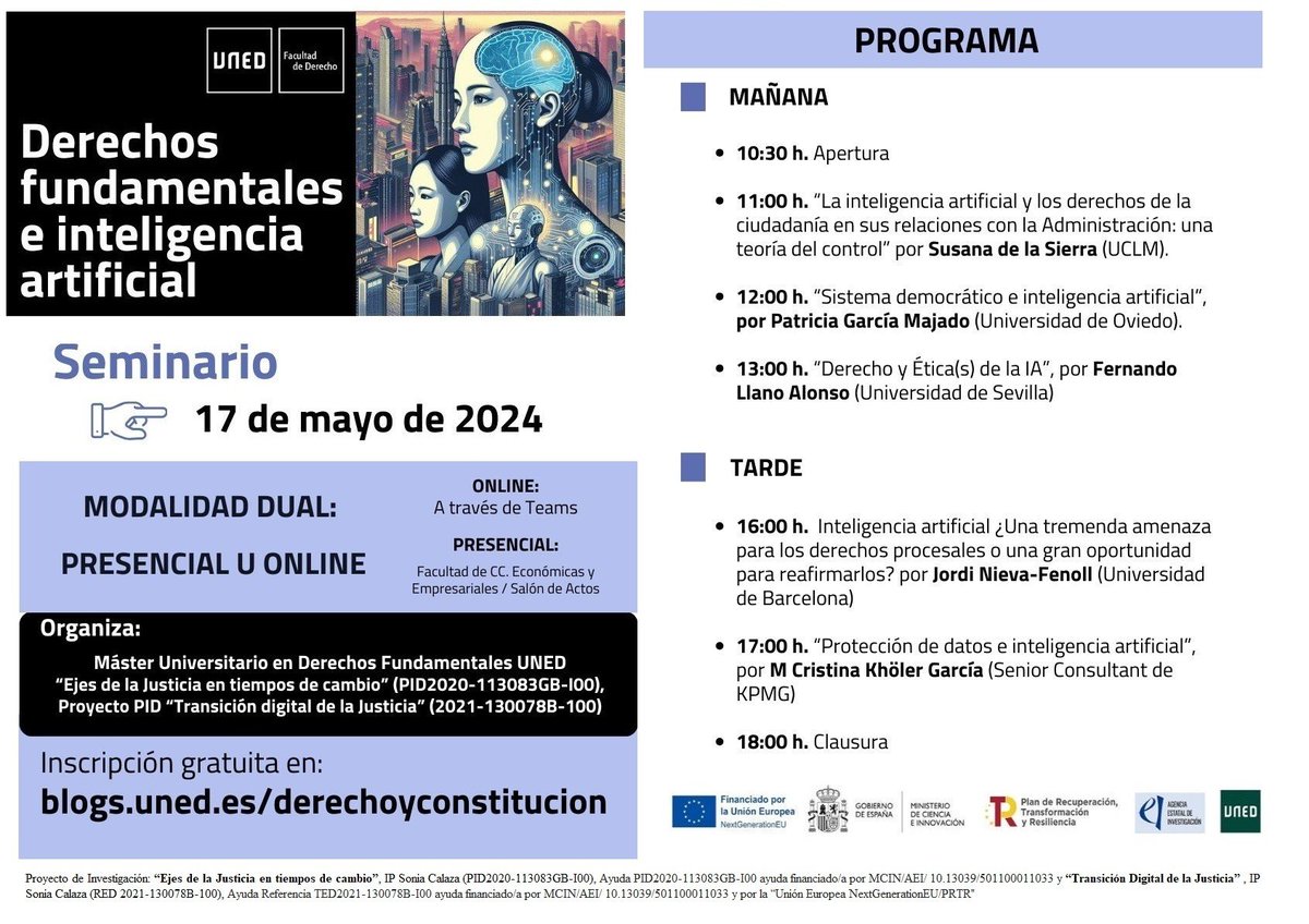 revistaTRCUNED's tweet image. Derechos fundamentales e inteligencia artificial @FacDerecho_UNED @CEPPUNED