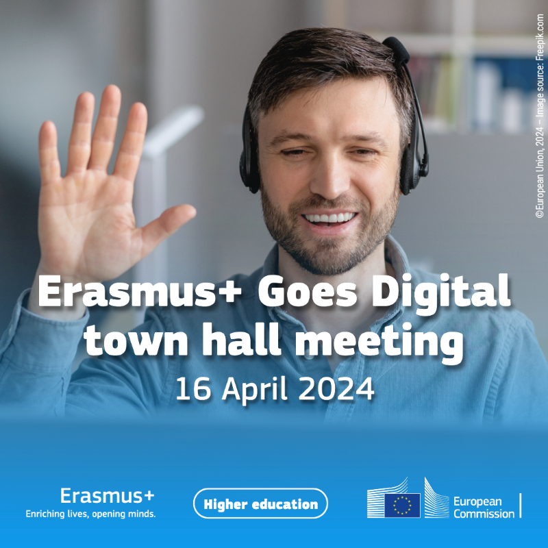 EUErasmusPlus's tweet photo. Managing student mobility? We want your views on the #ErasmusPlus digitalisation!
Join experts at the Erasmus Without Paper Town Hall meeting and be part of the discussion on it & much more!
🗓️ 16 April, 2024
⌚ 10:00 a.m. (CEST)
Your voice matters! #EuropeanStudentCard. 🗣️