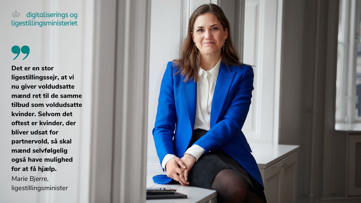 Ligestillingsministeriet (@ligeministeriet) on Twitter photo Folketinget har i dag vedtaget regeringens lovforslag om at give voldsudsatte mænd ret til krisecentertilbud på lige fod med kvinder fra 1. juli 2024 #ligestilling #dkpol
<a href="/marie_bjerre/">Marie Bjerre</a>
Læs mere her: digmin.dk/ligestilling/n… Folketinget har i dag vedtaget regeringens lovforslag om at give voldsudsatte mænd ret til krisecentertilbud på lige fod med kvinder fra 1. juli 2024 #ligestilling #dkpol
<a href="/marie_bjerre/">Marie Bjerre</a>
Læs mere her: digmin.dk/ligestilling/n…