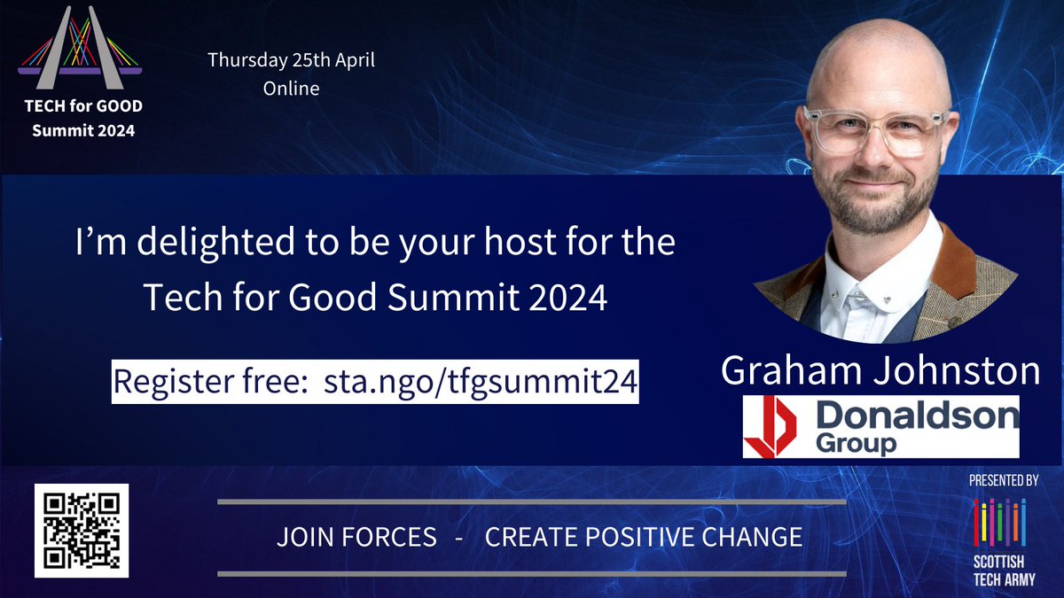Delighted to have been asked back by <a href="/ScotTechArmy/">Scottish Tech Army</a> to host the #TechForGood Summit, Kindly sponsored by <a href="/GlasgowCC/">Glasgow City Council</a> 

It's a conference 100% focused on the Tech For Good ecosystem - register at sta.ngo/tfgsummit24

#socialimpact 
#skilledvolunteering 
#techforgood
#charity
