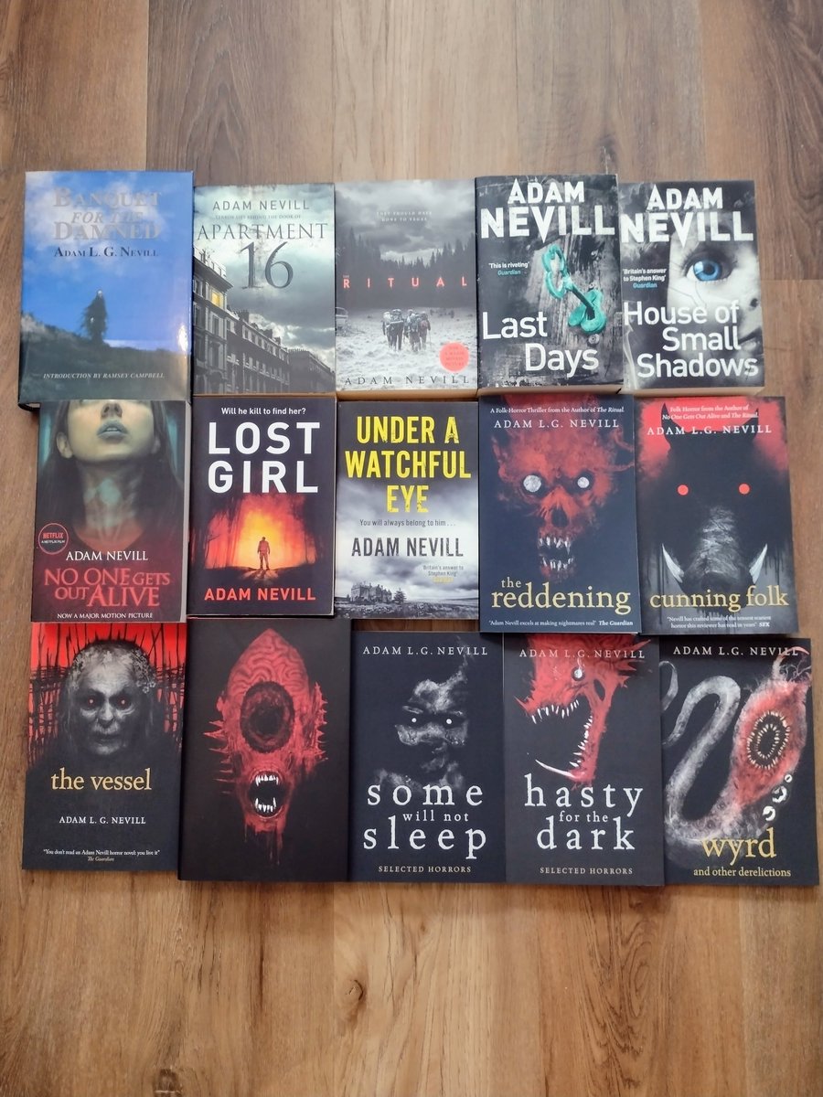 2024 marks my 20th anniversary in print as a horror novelist. 12 novels & 3 collections. 50 foreign editions. A long road. Those who have enabled me to keep walking it, I salute you with both horns! More flagrant self-aggrandizement on my blog. adamlgnevill.com/blogs/blog/my-…