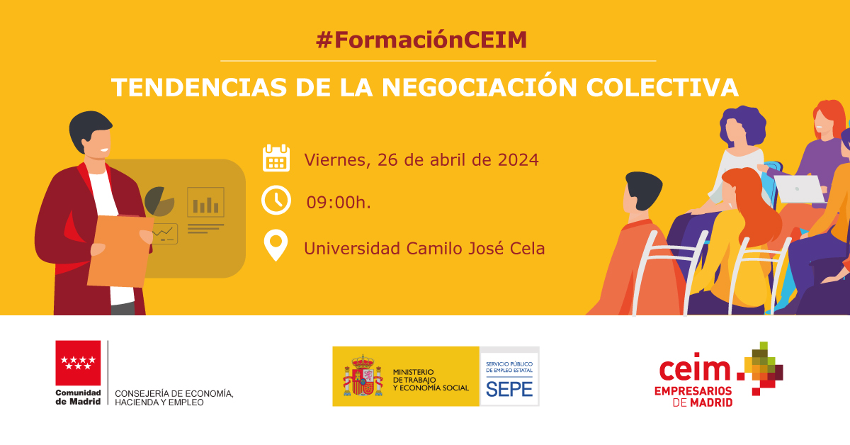 #JornadaCEIM | ¿Sabes qué novedades hay en materia de negociación colectiva?

🗓️ No te pierdas esta #formacióngratuita el 26.04.24 de 9am. a 2pm.🙌

¡Inscríbete aquí! 🔗ceim.es/eventos/tenden…