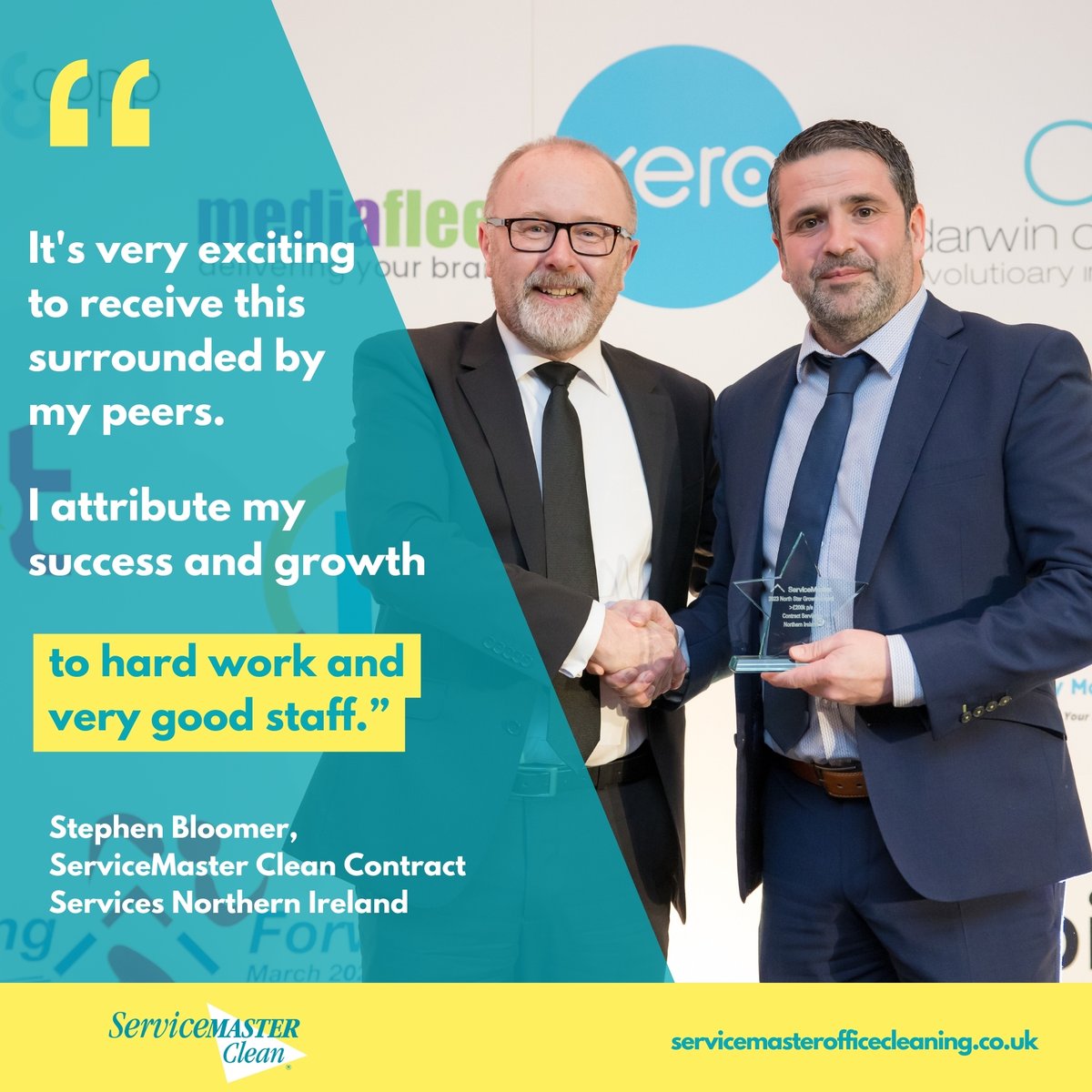 sm_contractserv's tweet image. 💬 &quot;Hard work and very good staff&quot;

That&apos;s what Stephen Bloomer from ServiceMaster Clean Contract Services Northern Ireland attributed his success to when picking up his growth award at our recent #SpringForward24 event 🏆 🌟