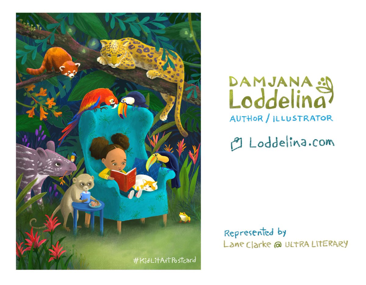 Happy #kidlitartpostcard day, #kidlit community! Look out for this little book worm, she's coming to Bologna with me next week and we might stop at your stand to say hello 🌸 📁 Loddelina.com