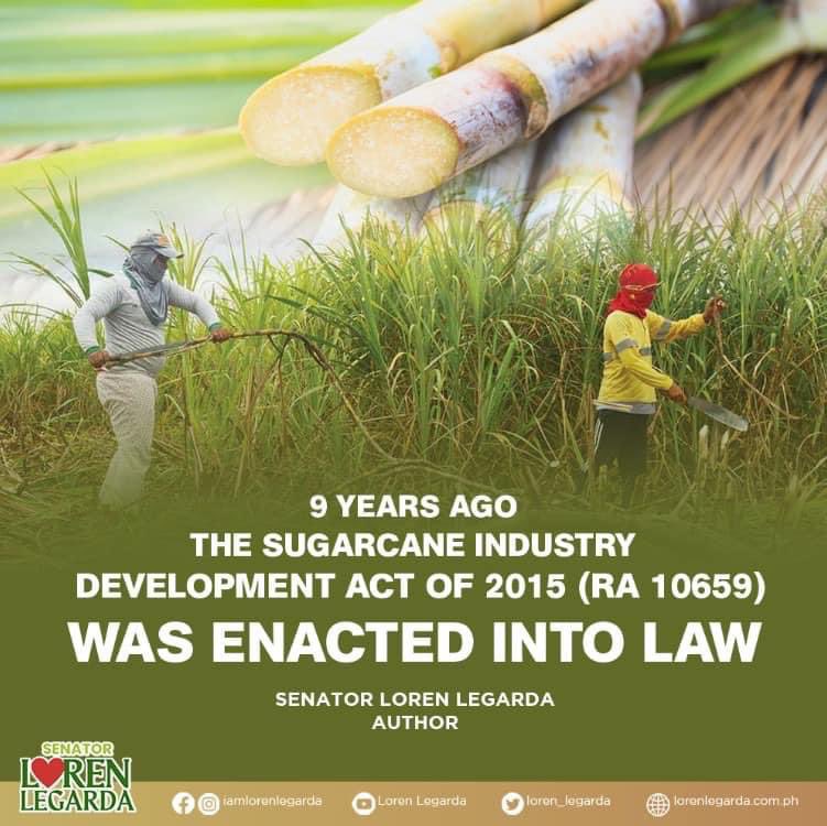 Republic Act No. 10659, or the Sugarcane Industry Development Act of 2015, which I authored, aims to revitalize the Philippines' sugarcane industry. This legislation prioritizes increasing competitiveness and maximizing the use of sugarcane resources. It seeks to boost farmers'