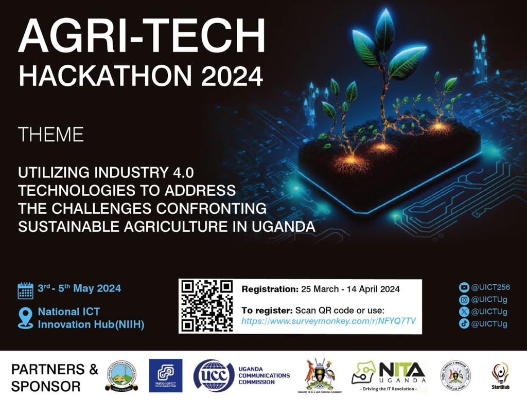 Excited to call upon all innovators for the upcoming Agri-tech hachathon,developers and problem solvers to join us for 3 eventful days of creativity and collaborations. Let's code ,create and innovate together, don't miss out!🙏🏿 #InnovateUG @MoICT_UG @UICTug @StartHubAfrica