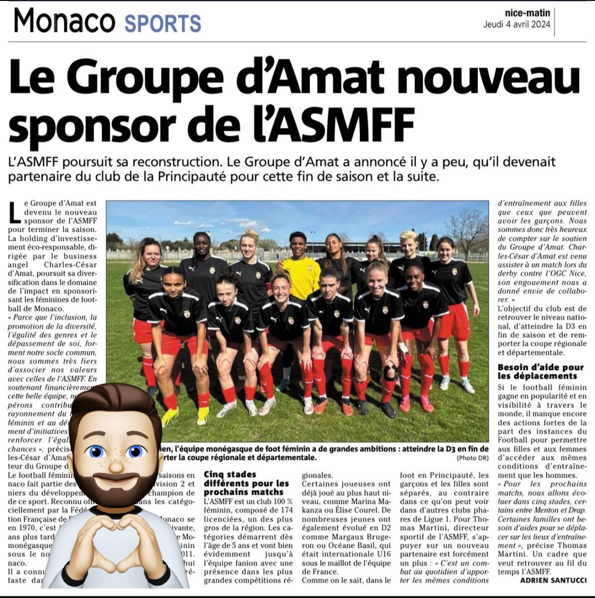 Merci à @Nice_Matin pour cet article sur notre partenariat avec l’AS Monaco Football Féminin dont nous partageons les valeurs à impact que sont: l’inclusion, l’égalité, et dépassement de soi #groupedamat #asmonaco #asmff #monaco #football #footfeminin