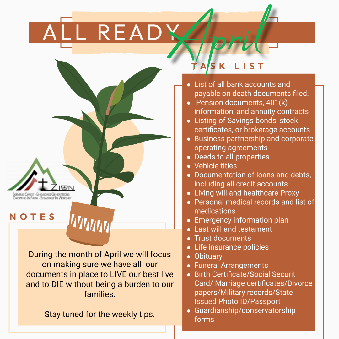 It's ALL READY April - a month where we will focus on getting ALL things ready to live AND to die. #MZDOVER #BestLife #ReadyToDie #AllReadyApril #ResponsibleLiving