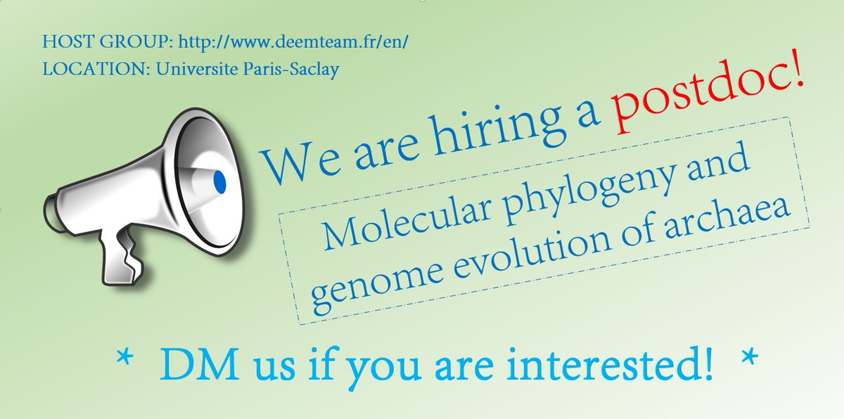 We have an open postdoc position to work on the molecular phylogeny and early genome evolution of archaea. Contact us if you have experience in molecular phylogeny and/or comparative genomics.