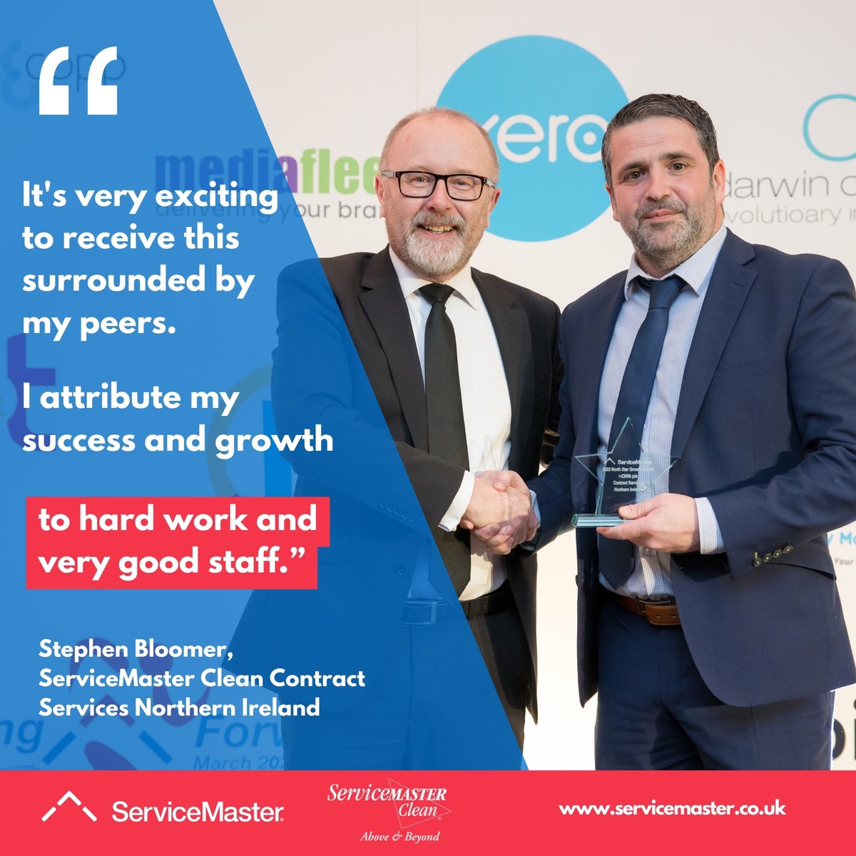 SM_Franchises's tweet image. 💬 &quot;Hard work and very good staff&quot;

That&apos;s what Stephen Bloomer from ServiceMaster Clean Contract Services Northern Ireland attributed his success to when picking up his growth award at our recent #SpringForward24 event 🏆 🌟