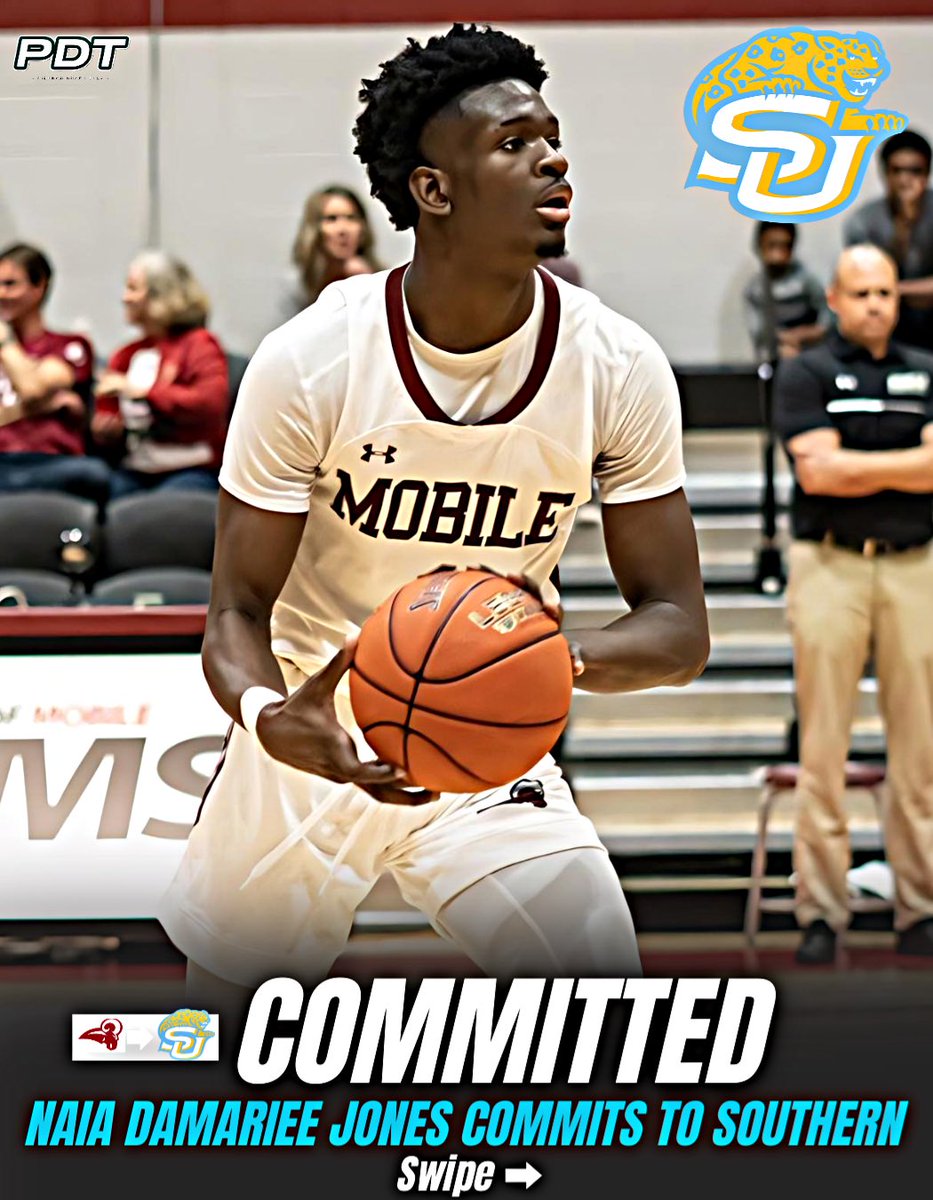NAIA transfer Damariee Jones tells me he has committed to Southern university 

<a href="/MarieeGee1/">Damariee Jones🎭</a> 

Damariee is the first official NAIA player to the jump from NAIA&gt;D1 in this offseason 

Jones is an elite athlete, with high level defensive instincts and tools 

Southern is having a
