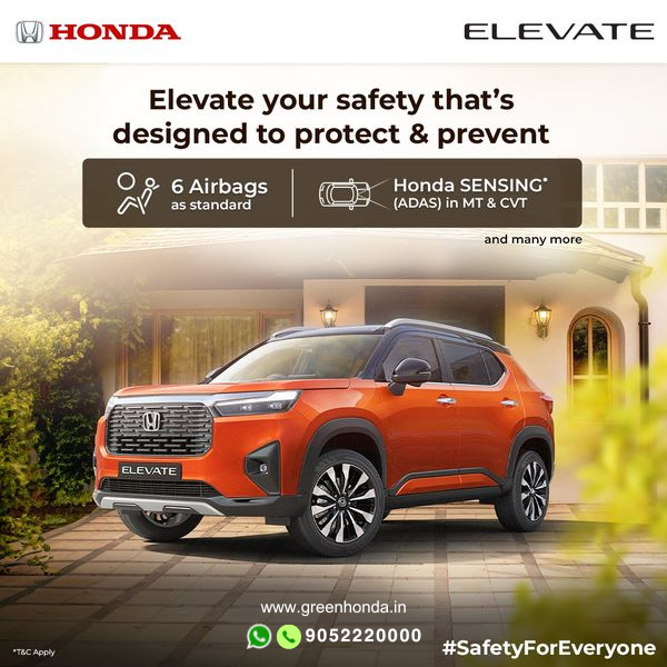 Honda ensures #SafetyForEveryone with innovative technologies, protecting its drivers, passengers, and everyone on the road.

talk to experts !
call/whatsapp on : 9052220000
Visit : greenhonda.in