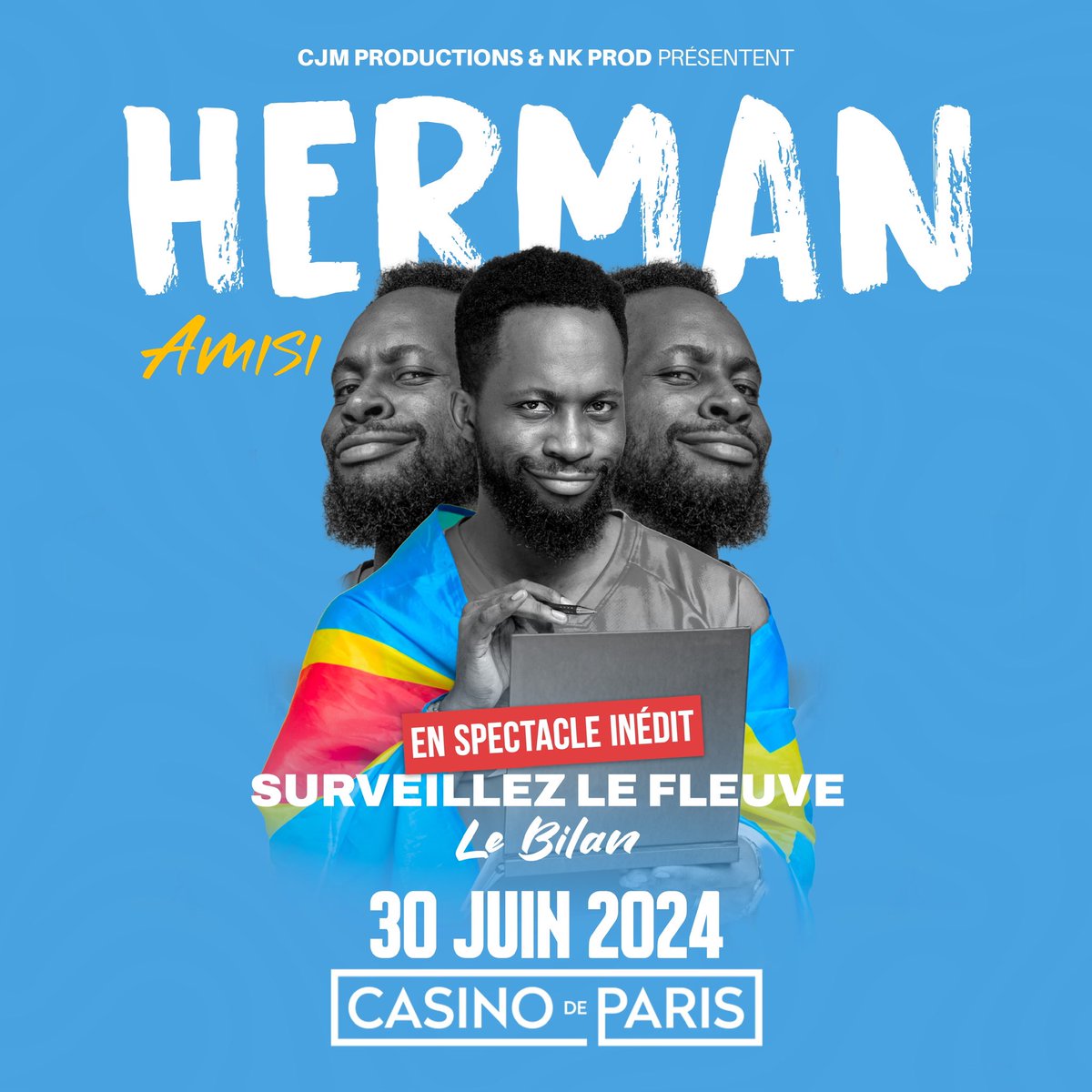 Il est temps pour nous d’écrire une nouvelle page de l’histoire de l’humour congolais… Rendez-vous le 30 juin au Casino de Paris pour le BILAN de la surveillance du Fleuve. 🇨🇩🇨🇬🇨🇮🇨🇲🇲🇦🇬🇦