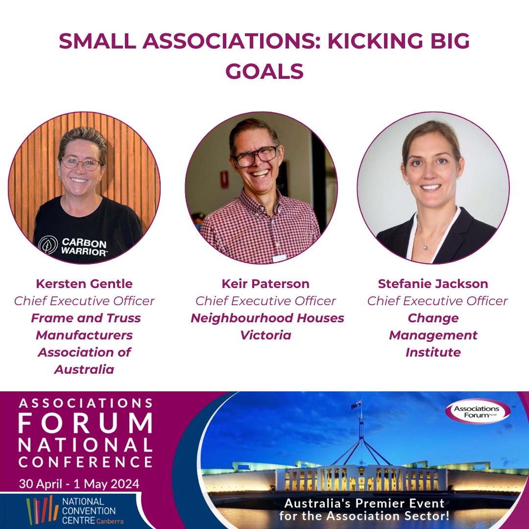 Kersten Gentle, Keir Paterson and Stefanie Jackson will look at how to set strategic goals and communicating these to your members and creating new income streams.

Registration is for NFP organisations. Exhibitor space is full. Register here lnkd.in/e9k8QKf 

#AFNC2024