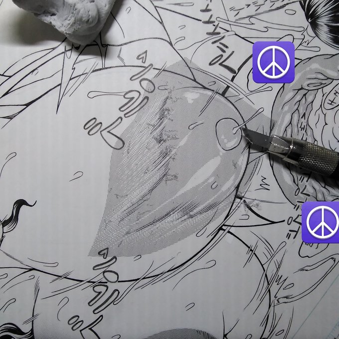 乳揺れトーン処理～ 削るのだ。

3枚目、完成。※アナログ原稿 