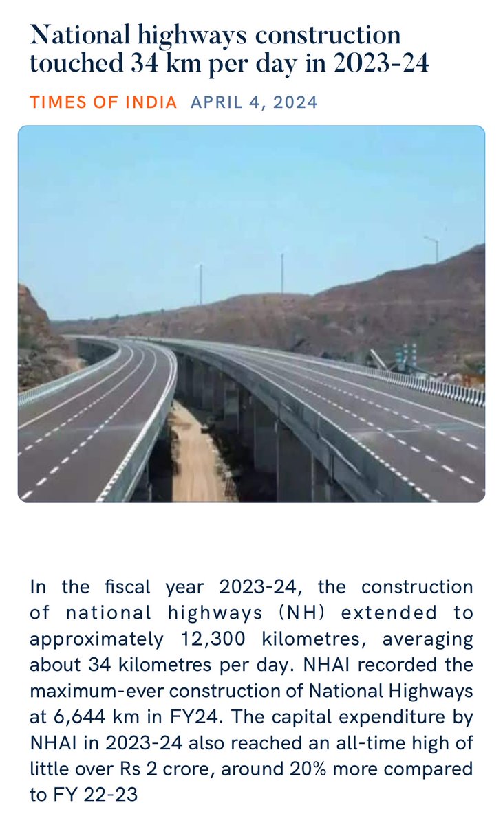 National highways construction touched 34 km per day in 2023-24 timesofindia.indiatimes.com/india/national…