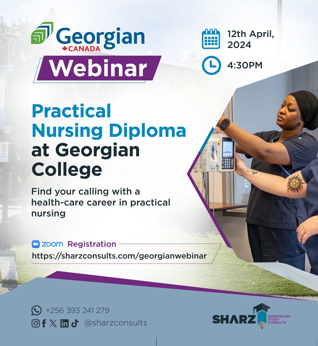 Unlock your path to a fulfilling healthcare career with @georgiancollege's Practical Nursing Diploma Program! Dive into hands-on clinical experience at state-of-the-art facilities. Register for the webinar and discover more: sharzconsults.com/georgianwebinar #StudyAbroadWithSharz