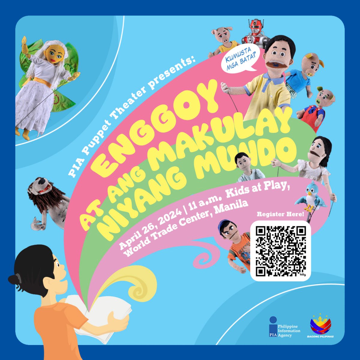 Watch the PIA Puppet Theater live at the Philippine Book Festival 2024 on April 26, 2024, at 11 a.m. and meet Enggoy face-to-face. Entrance is free. Register here bit.ly/_PBF2024Regist… #PhilippineBookFestival #PIAPuppetTheater #BagongPilipinas