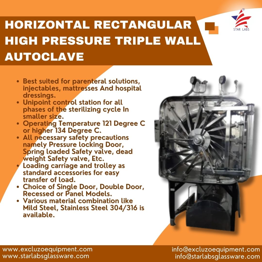 STAR LABS -HORIZONTAL RECTANGULAR HIGH PRESSURE TRIPLE WALL AUTOCLAVE !

#horizontal #rectangular  #pressure #autoclave #injectables #hospitality #control #sterilizing #safety #pressure #starlabs #combination #starlabsglassware #excluzoequipment #biofine #starlabsindiamart