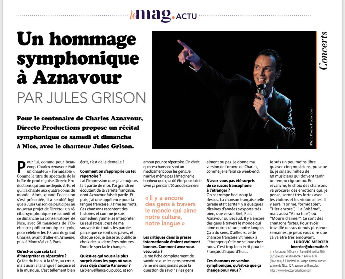 GilMarsalla's tweet photo. Hâte de vous présenter cet incroyable hommage ce week end a @VilledeNice 

✨ Les dernières places sont ici : 
🎫 https://t.co/8TrI0Z4SoK

#aznavour #100ans #event #spectacle #hommage #orchestre #symphonique #charlesaznavour #nice #conservatoire https://t.co/DHpIC052dD