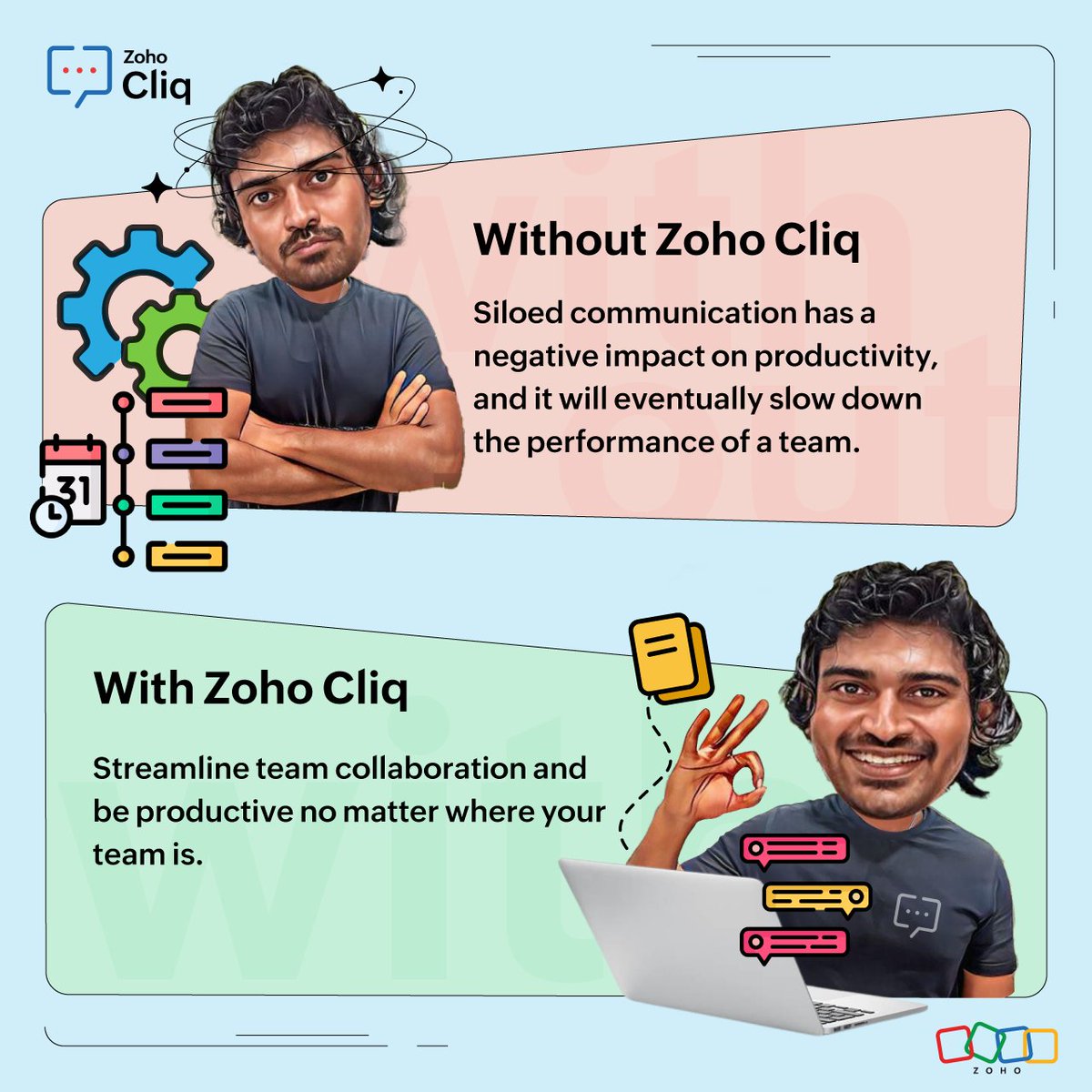 Make team #collaboration easy with Zoho Cliq. Enjoy real-time conversations and instant file sharing, enabling your team to stay connected and productive regardless of location. 𝐈𝐭'𝐬 𝐚𝐥𝐥 𝐮𝐧𝐢𝐟𝐢𝐞𝐝!
#ucaas #unifiedcommunications #teamcollaboration #Productivity