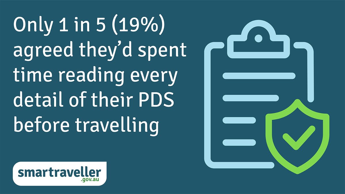 It's important to always read the fine print. You wouldn’t ignore your booking confirmation, so why overlook your insurance PDS. Data from our survey with @ICAUS showed 19% of those surveyed didn’t read their policy details. For PDS advice, visit smartraveller.gov.au/consular-servi…