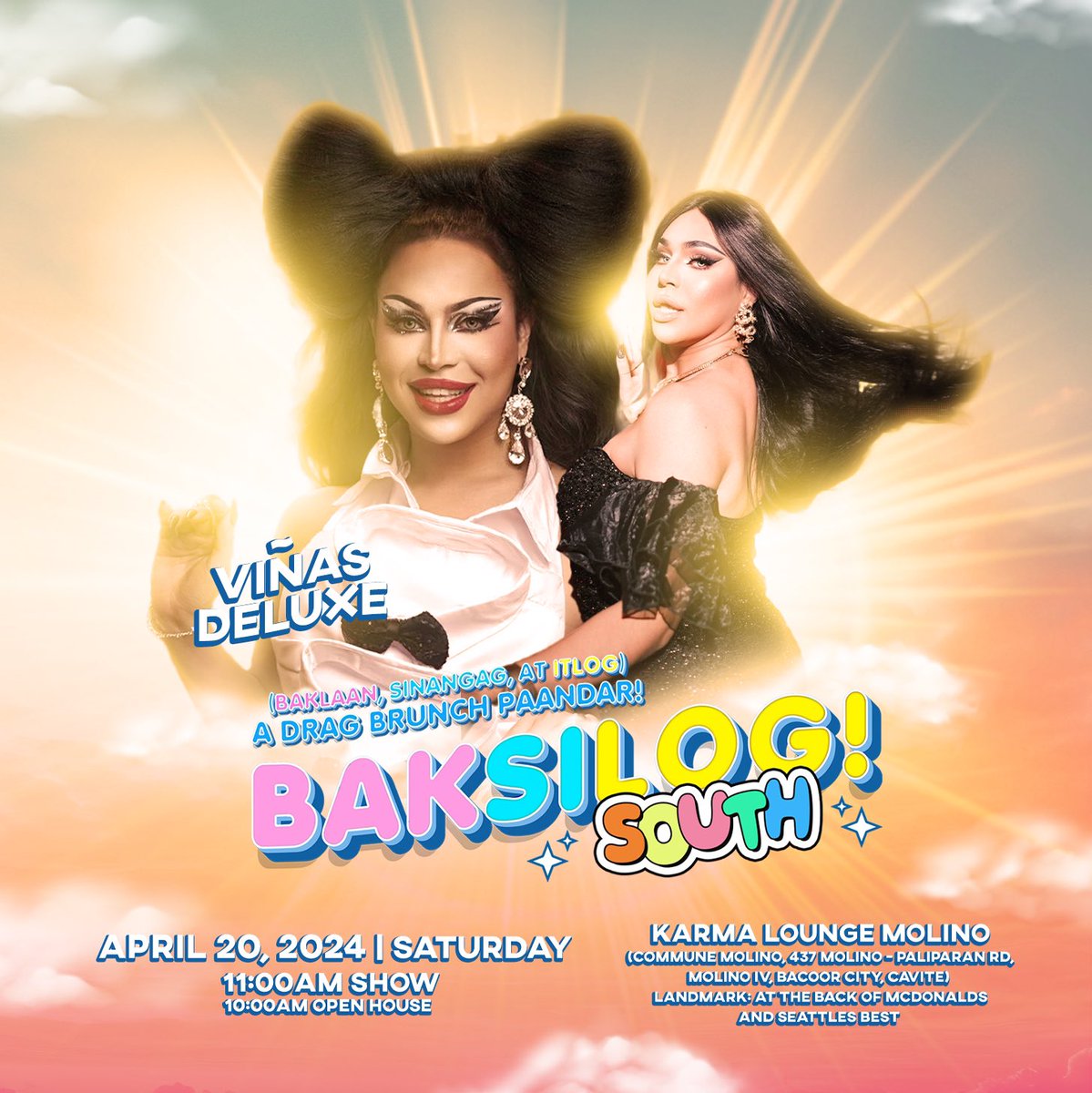 adonisprodhouse's tweet photo. Nagbabalik ang pambansang bunganga sa SOUTH! 👄

Catch @VinasDeluxe live sa Baksilog Drag Brunch South this April 20 sa Karma, Molino! https://t.co/hCO11JRT9l
