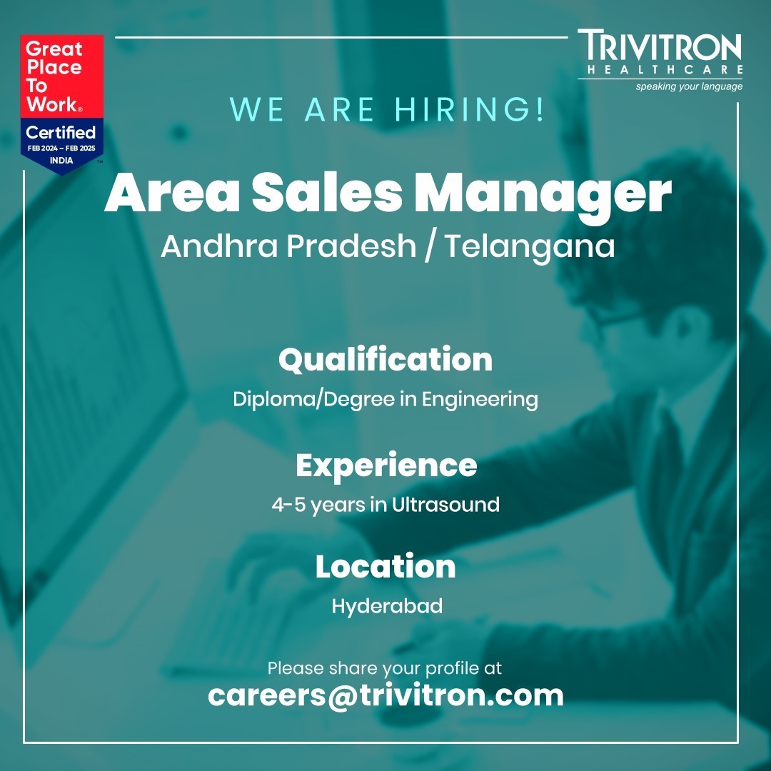 Trivitron Healthcare is looking for a dynamic Area Sales Manager in Hyderabad. If you have a passion for healthcare technology and 4-5 years of experience in the Ultrasound and medical imaging sector, we’d love to hear from you! Send your profile to careers@trivitron.com, and…